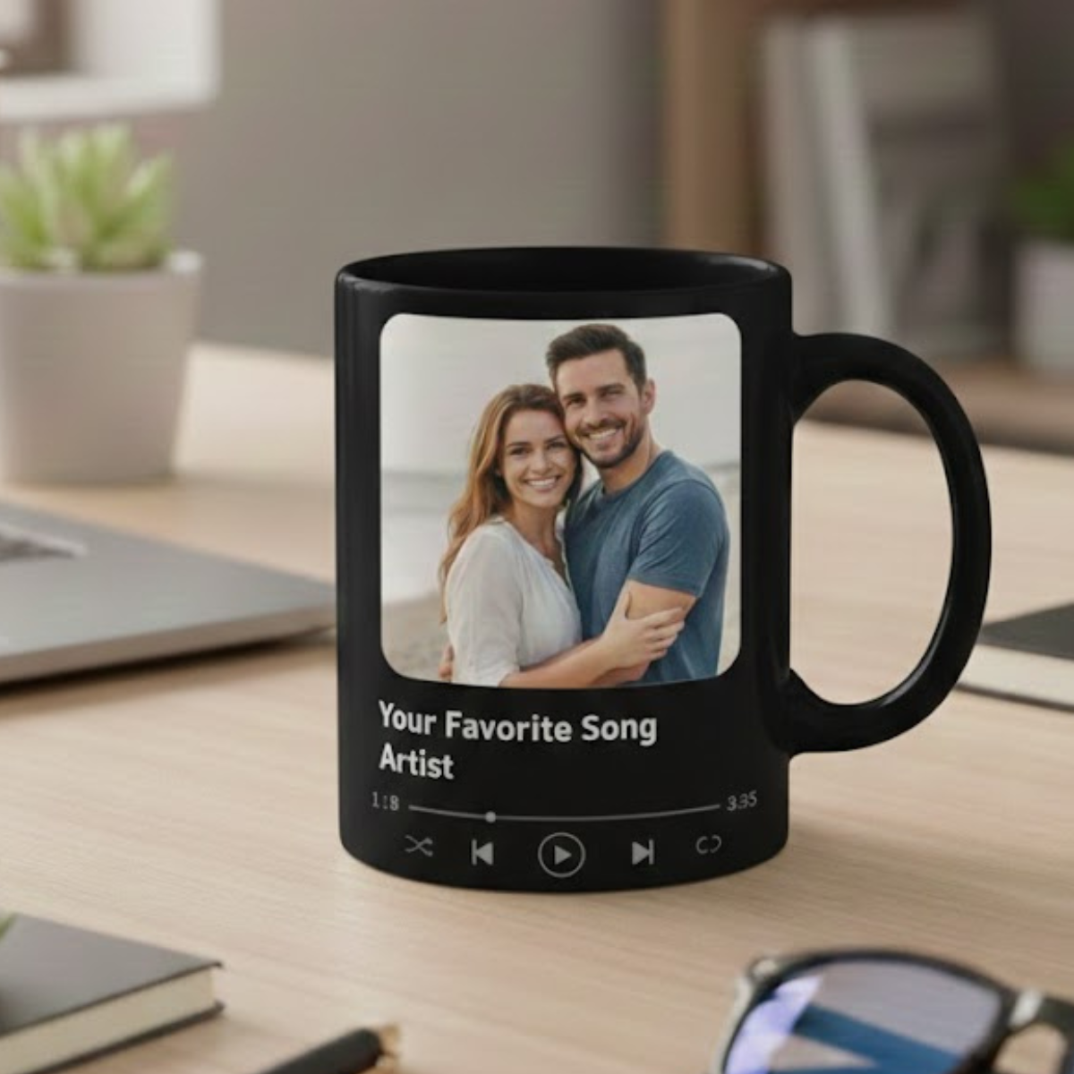 Our Moon Couple Moon Phase Custom Couple Photo With Favorite Song - Personalized Mug - Anniversary Gift For Him Gift For Her