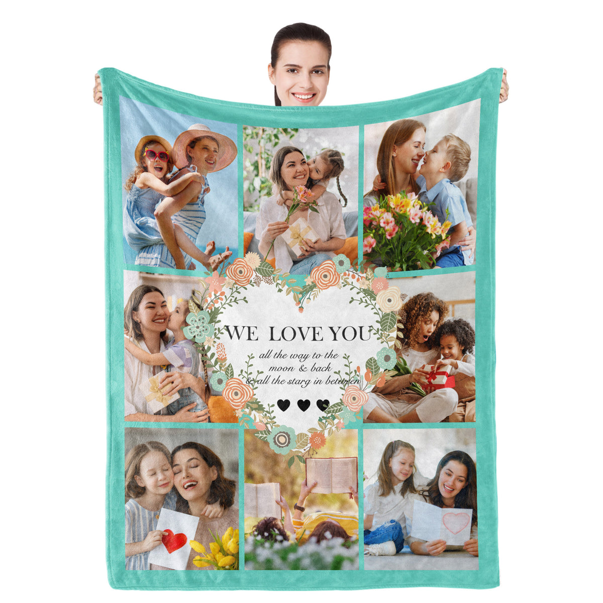 Mom We Love You All The Way To The Moon And Back - Personalized Blanket - Photo Collage Gift For Mom