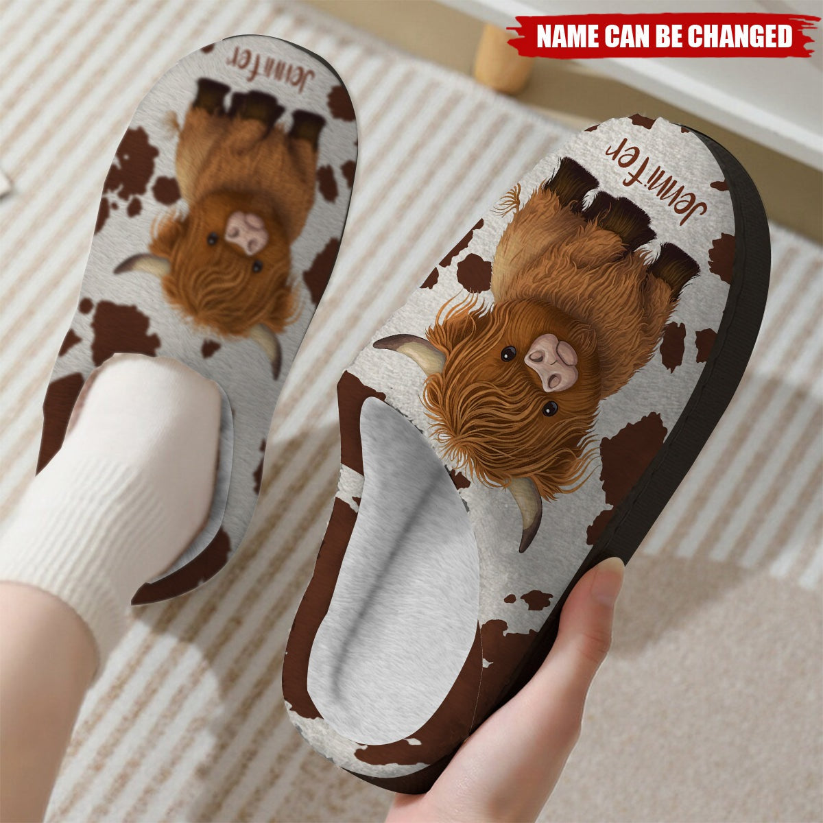 Love Highland Cows - Personalized Fleece Slippers - Christmas Gift For Cow Lovers