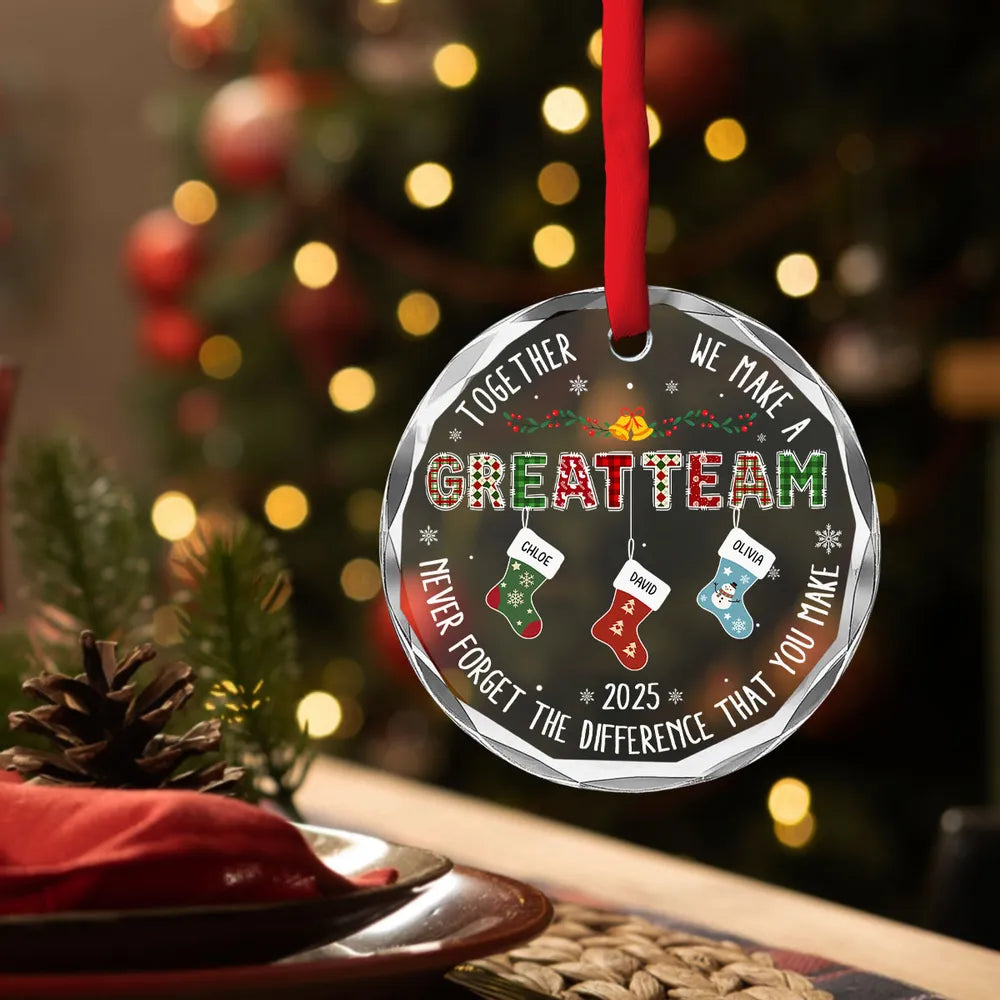 Teamwork Makes The Dream Work - Personalized Crystal Ornament - Christmas Gift For Coworkers, Colleagues