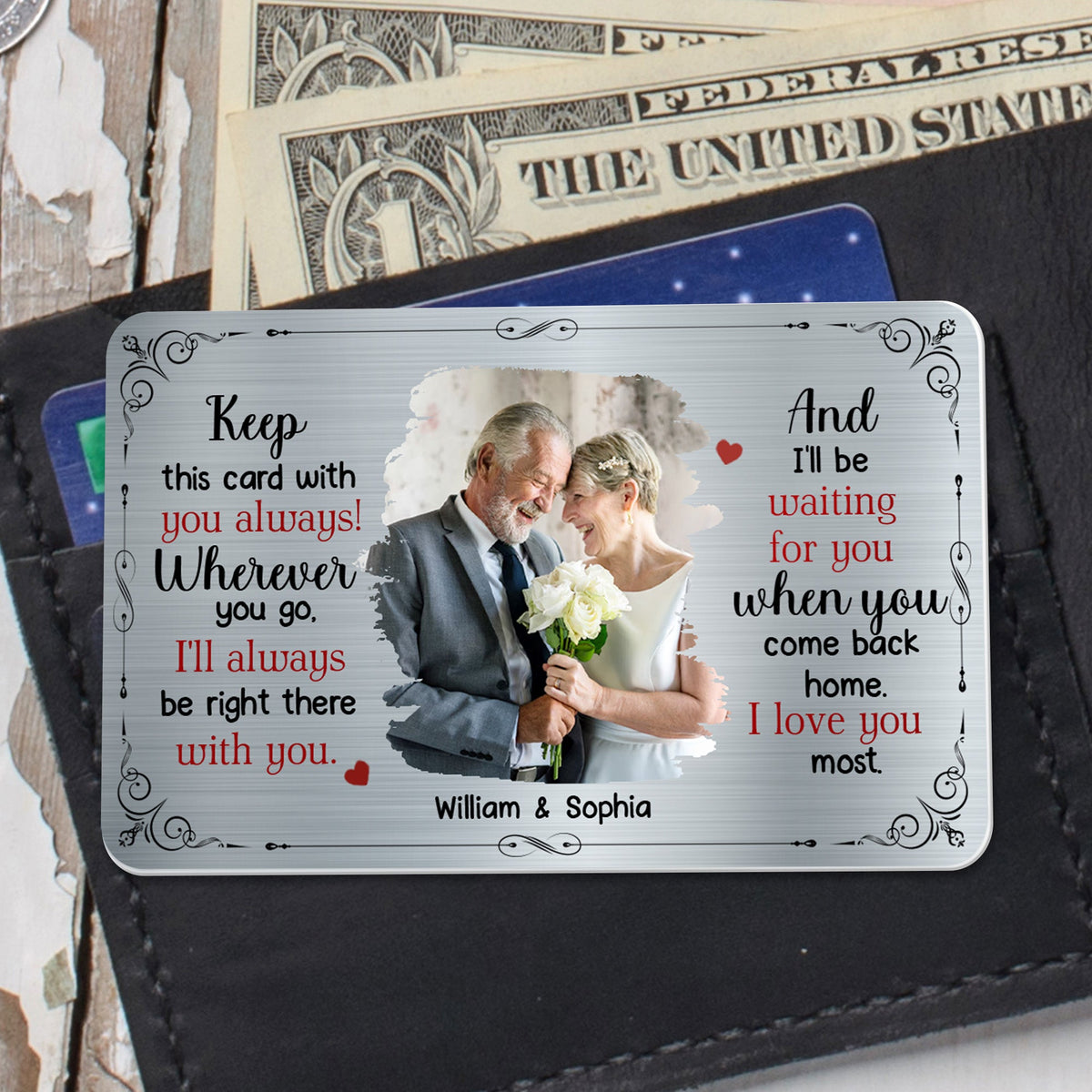 Keep This Card With You Always, Personalized Aluminum Wallet Card, Gift For Spouses