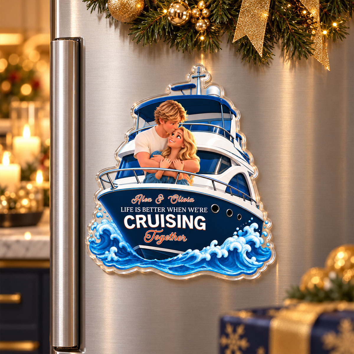 Life is Better When We're Cruising Together Cartoon Couple Acrylic Magnet - Personalized Cruise Gifts