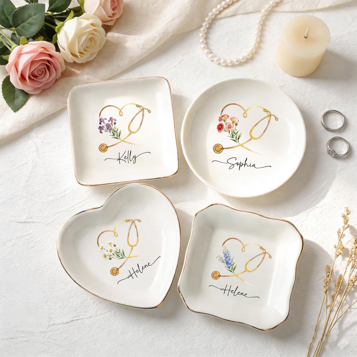 Personalized Nurse Ring Dish: Nurse Graduation Jewelry Dish, Stethoscope Trinket Dish With Name, Nurse Retirement Keepsake, Nurse Day Gift