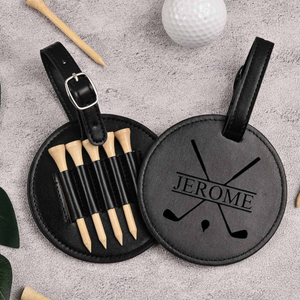 Engraved Leather Golf Bag Tag with Tees: Personalized Golf Gift