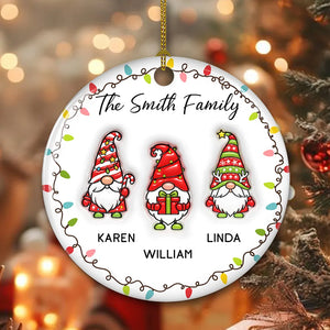3D Inflated Effect Christmas Gnomes Family - Personalized Ceramic Ornament - Christmas Gift For Family