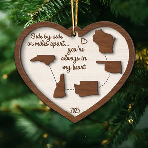 Long Distance But Always In My Heart - Personalized 2-Layer Wooden Ornament - Christmas Gift For Family, Siblings, Sisters, Togetherness Keepsake