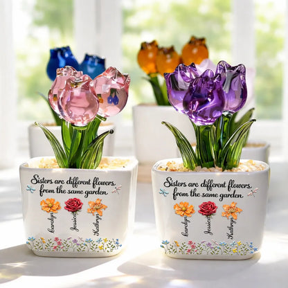 Sisters Are Different Flowers From The Same Garden - Personalized Mini Glass Flower Pot - Gift For Sisters, Besties, Friends