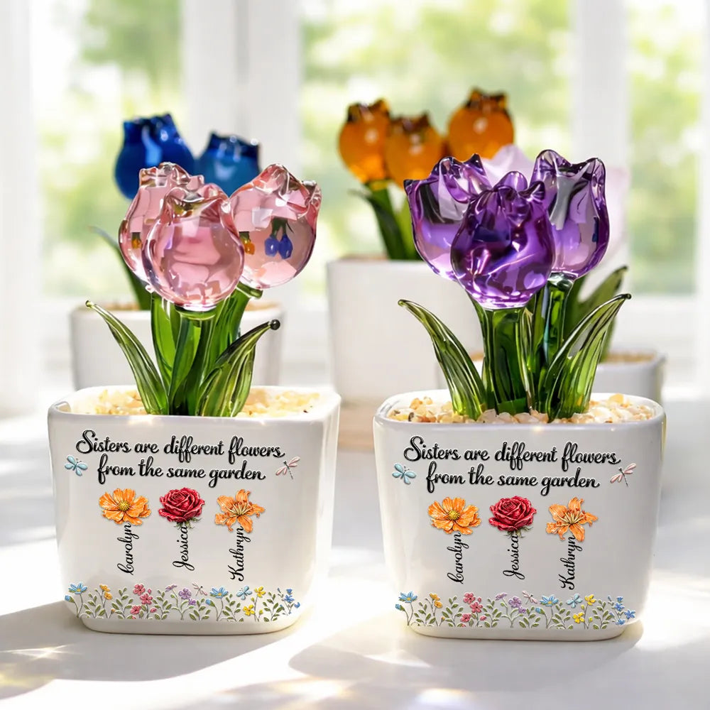 Sisters Are Different Flowers From The Same Garden - Personalized Mini Glass Flower Pot - Gift For Sisters, Besties, Friends