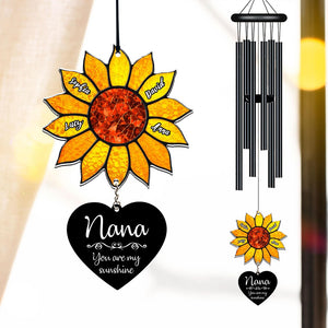Personalized Sunflower Wind Chime, Custom Grandkids Names, Nana Gift