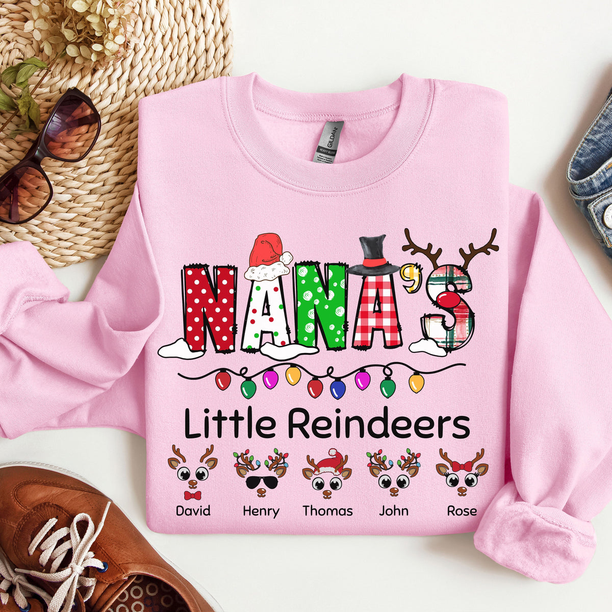 Christmas Grandmother Nana TShirt Sweatshirt Custom Kids Grandchildren Names Shirt Grandma Personalized Nana's Little Reindeers Mimi Nana