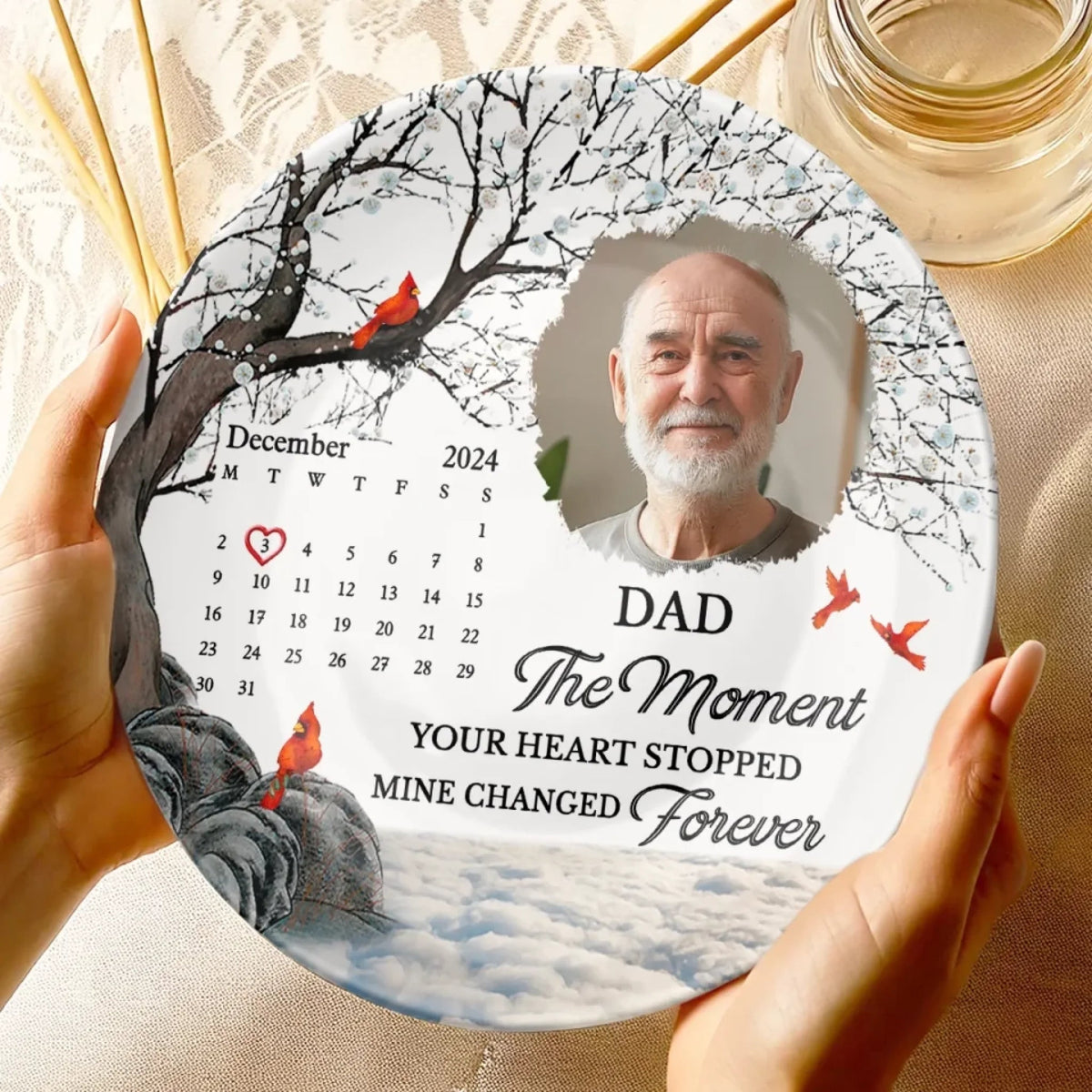 The Moment Your Heart Stopped - Personalized Ceramic Plate - Memorial Gift, Sympathy Gift For Family Members