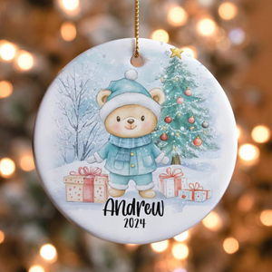 Personalized Blue Teddy Bear Ornament, Custom Kids Christmas Ornaments, Children's Gift Ornament Any Name , 2025 Boys Christmas Ornament