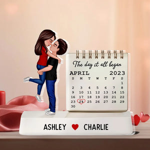 The Day It All Began Kissing Couple - Personalized Acrylic Table Sign - Anniversary Gift For Couple