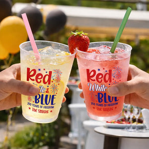 Red White & Blue US Independence Day - Personalized Plastic Frosted Cup - Patriotic Gift, 4th Of July Gift, 250th Anniversary