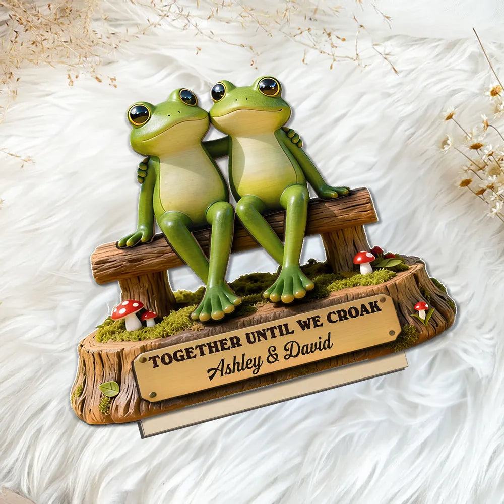 3D Effect Cottagecore Frog Couple Until We Croak - Personalized Wooden Plaque - Gift For Couple, Gift For Him, For Her