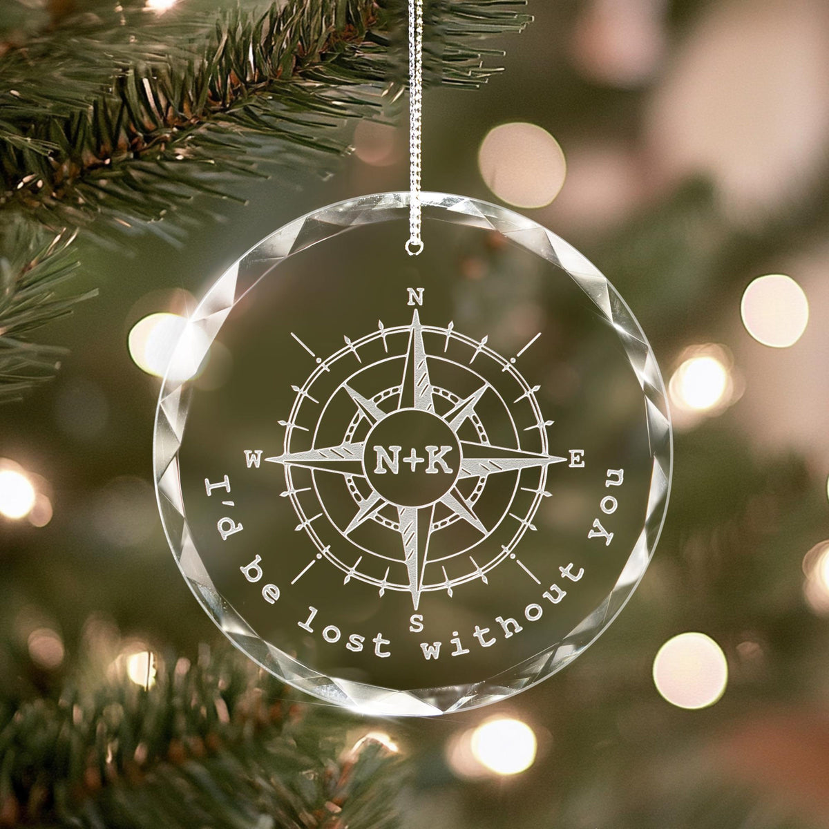 Personalized Anniversary Compass Ornament, Custom I'd be Lost without You Glass Ornament, Wedding Gifts for Couple