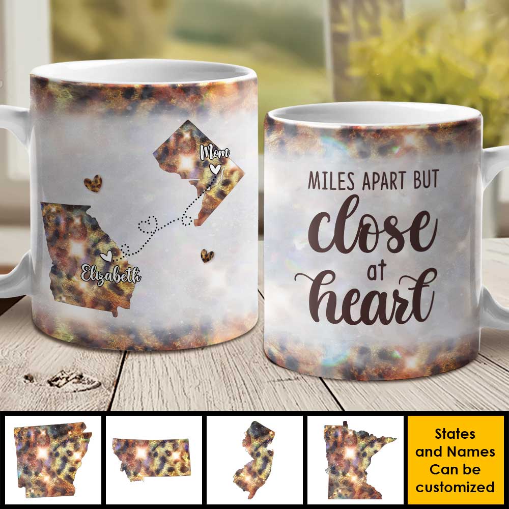 Miles Apart But Close At Heart - Personalized Mug - Gift For Mom, Mother's Day, Birthday Gift, Long Distance Gift