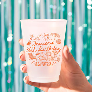 Beach Birthday Cups Coastal Birthday Party Decor, Custom Frosted Cup for Birthday Party, Personalized Frosted Cup