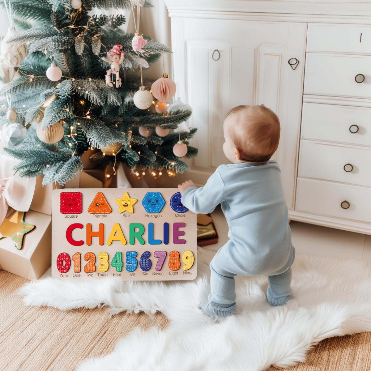 Wooden Busy Board Puzzle, Personalized Name Puzzle Toy, Baby Girl Gift, Nursery Decor, First Easter Gift, Custom Gift, One Year Old Gift