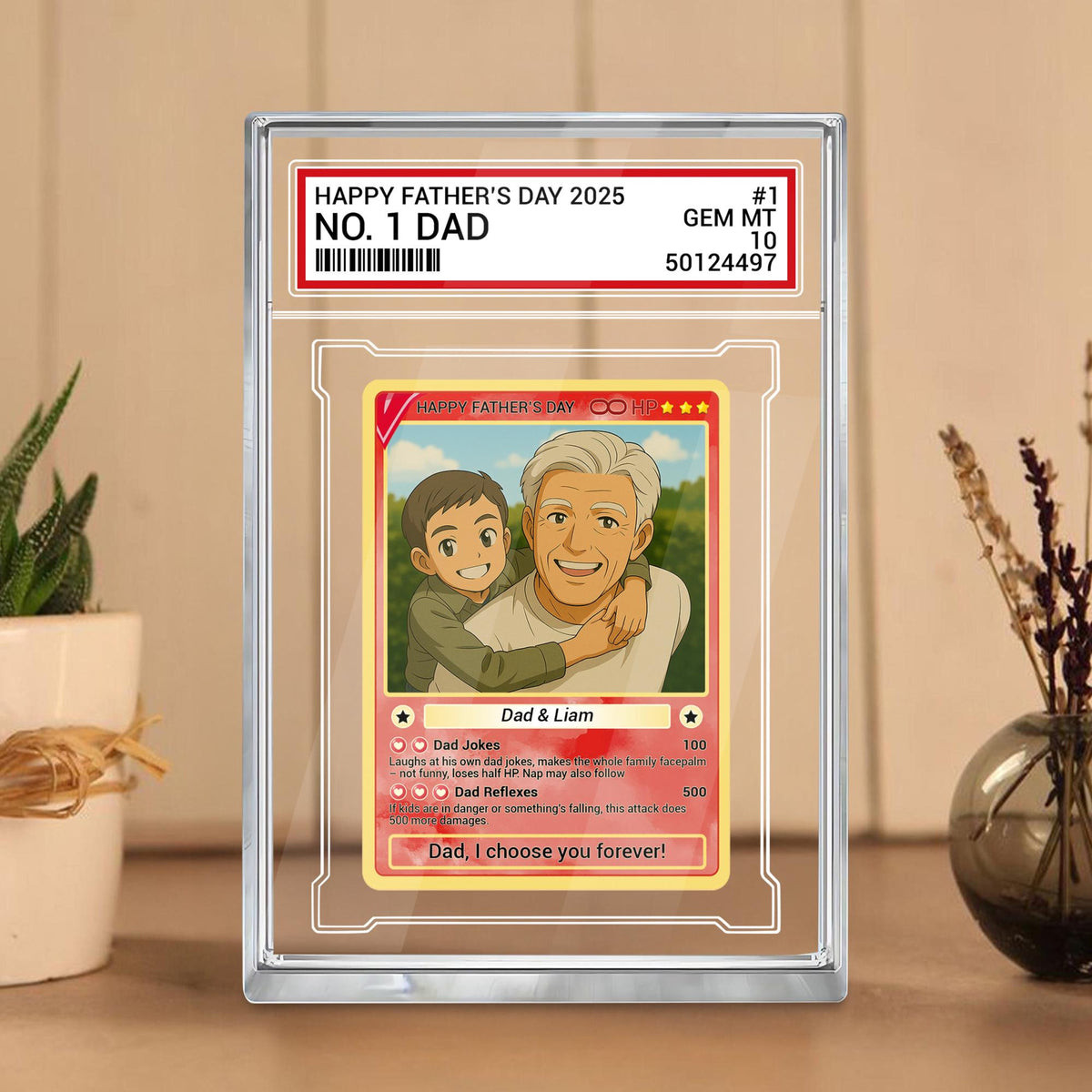 Personalized Fathers Day Gift Trading Card Style Acrylic Plaque, Grandpa, Anime Photo Acrylic Block, Gift For Dad From Kid