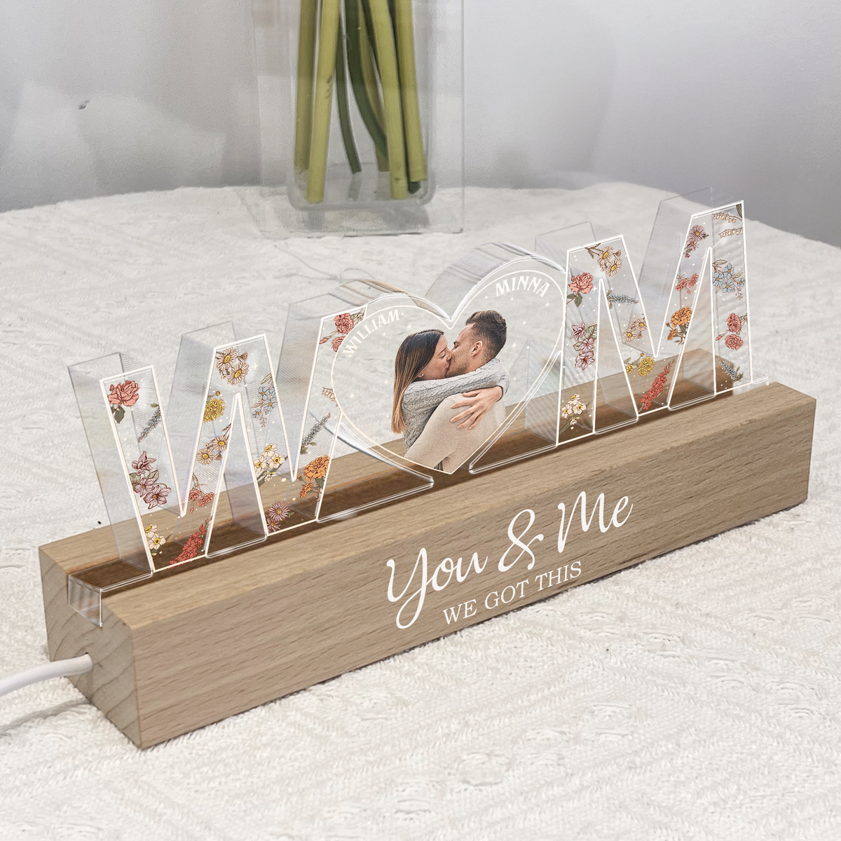 You & Me We Got This Custom Photo - Personalized 3D LED Light Wooden Base - Gift For Couple