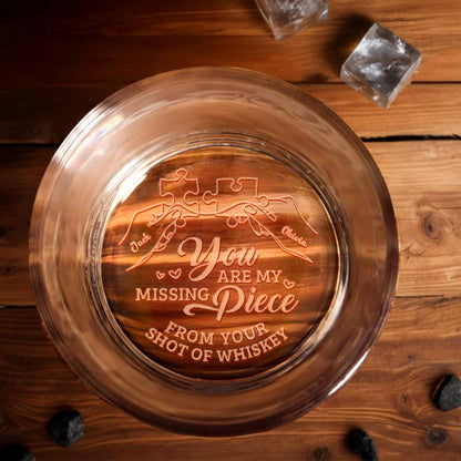 You Are My Missing Piece With Puzzle Pieces And Hearts, Personalized Engraved Whiskey Glass, Gift For Partners
