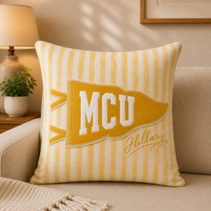 Custom School Pennant Flag Pillow, University Spirit Striped Pillow, Class of 2026, College Graduation Gift, Senior Night Student Gift