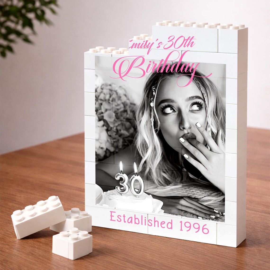 Custom 30th Birthday Gift for Her, Personalized Birthday Photo Building Block, Established Milestone Gift, Custom Photo Birthday Puzzle
