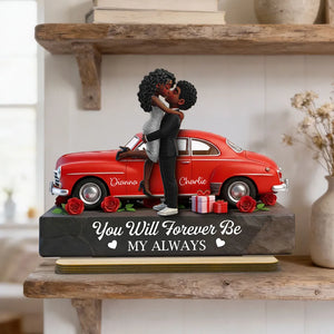 Romantic Couple Hugging Kissing Valentine's Day Scene - Personalized Wooden Plaque With Flat Base - Valentine's Day Gift, Anniversary Gift For Couple