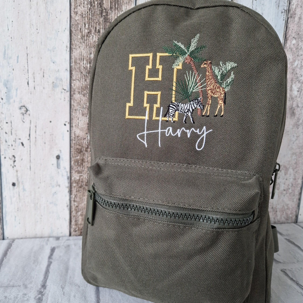 Safari Animals Backpack, Personalised Embroidered Bag, Back to School, Nursery Safari Bag