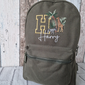 Safari Animals Backpack, Personalised Embroidered Bag, Back to School, Nursery Safari Bag