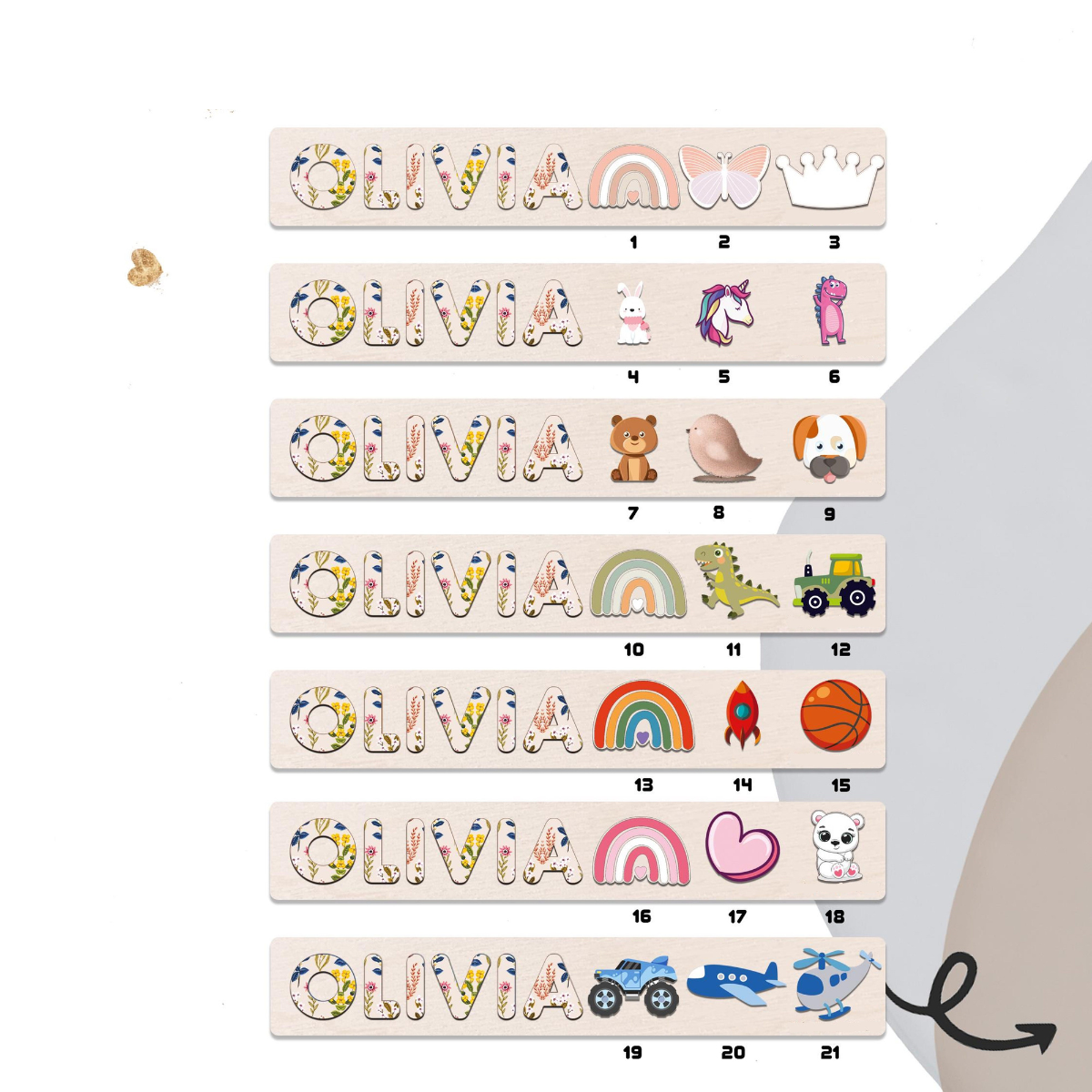 Personalized Name Puzzle, Floral Design, Baby Girl Gift, Custom Wooden Toy, Toddler Learning 1st Birthday Gift, Baby Shower Gift, Nursery Decor