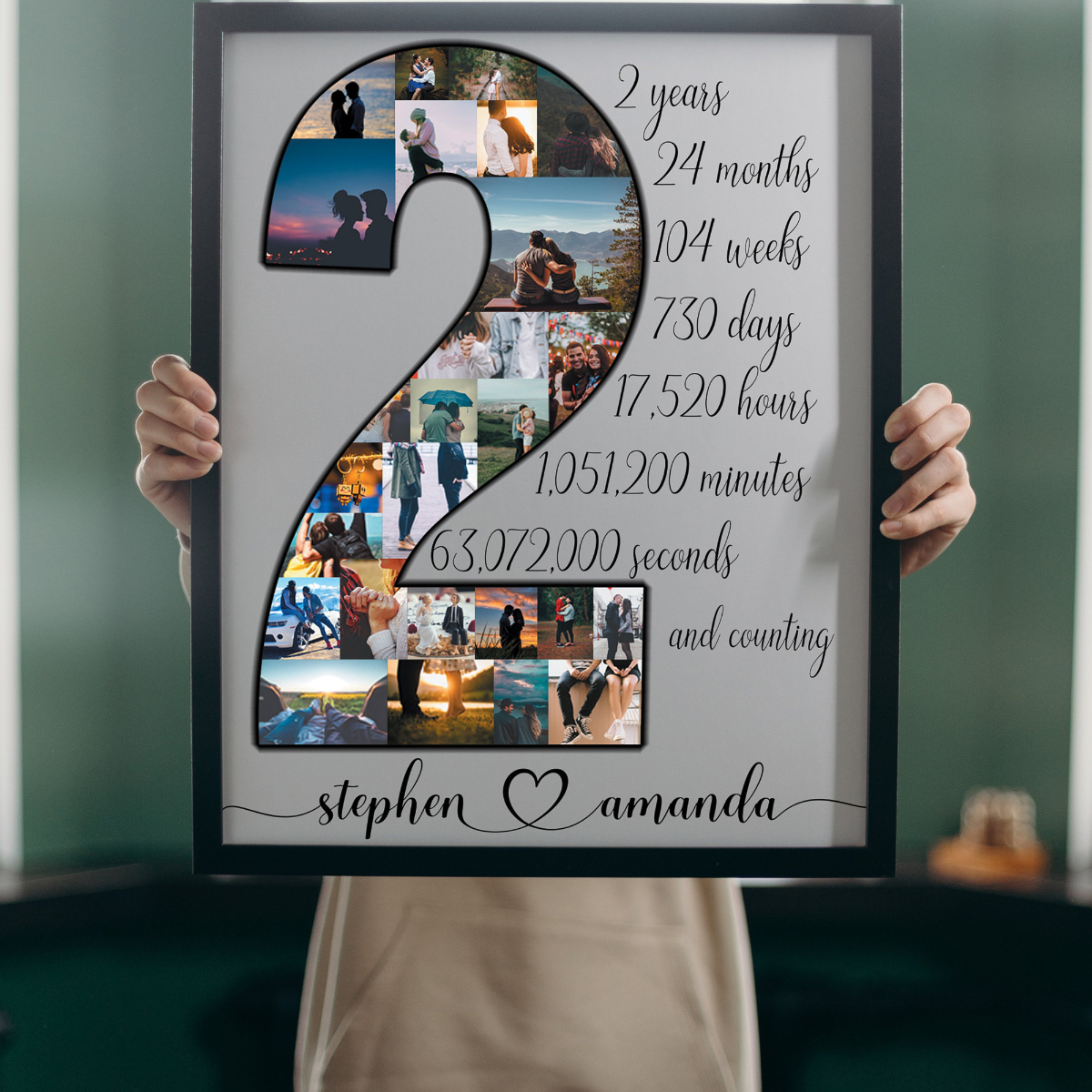 2 Year Anniversary Gift for Him, Personalize Second Anniversary Gift for Husband, 2nd Anniversary Gift for Boyfriend, Custom Photo Collage