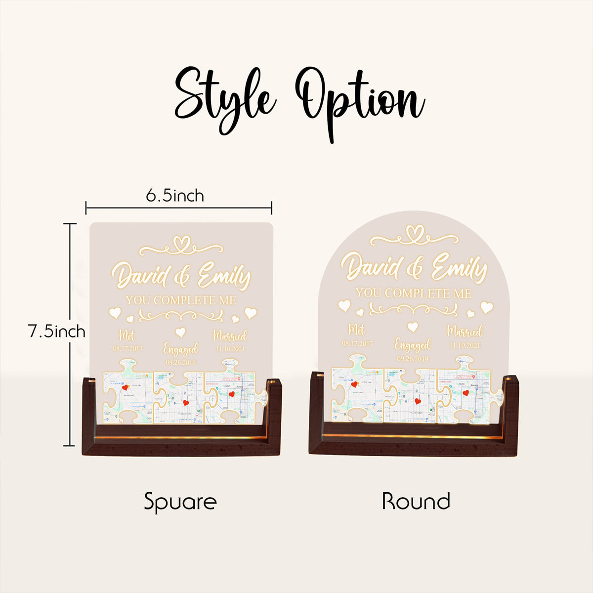 Personalize Photo, Map, Name & Anniversary Date Plaque Night Light - Customize Night Light for Couples, Valentine's Gifts