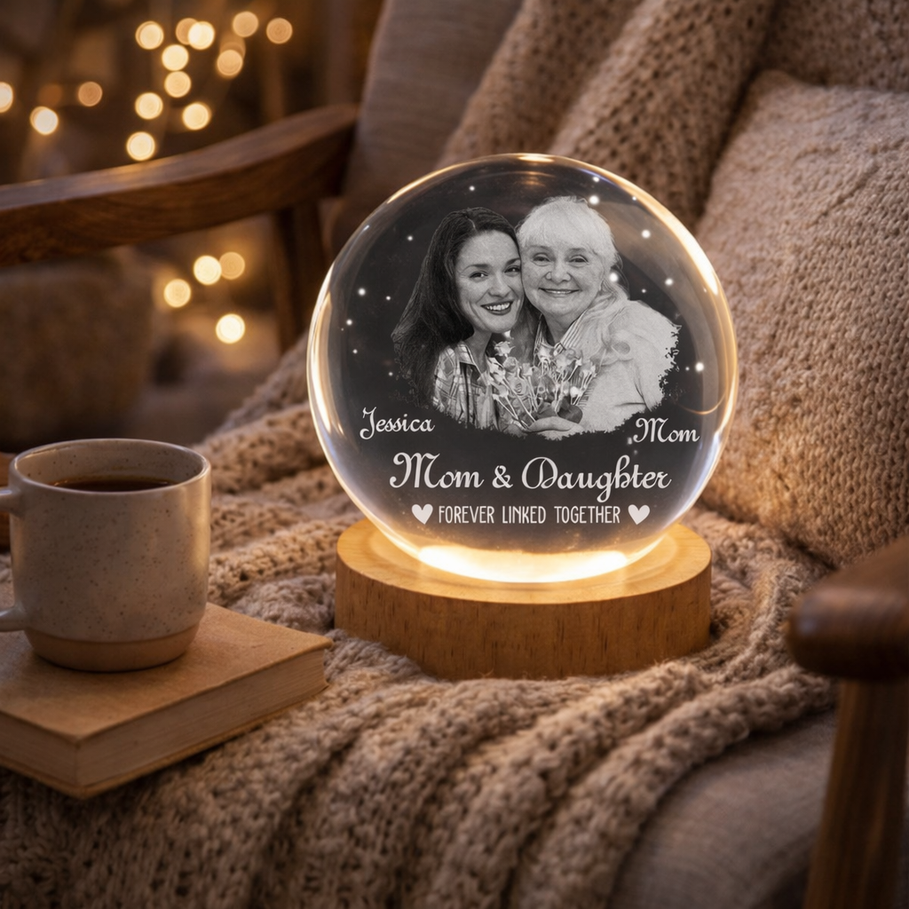 Mom & Daughter Forever Linked Together - Personalized Crystal Night Light - Gift For Mom, Grandma, Mother's Day Gift