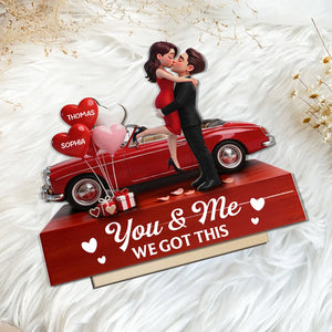 Valentine Car Romantic Couple Hugging Kissing - Personalized Wooden Plaque With Flat Base - Valentine's Day Gift For Couple