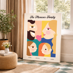 Personalized Family Portrait Canvas, Custom Family Illustration with Names, Modern Minimalist Wall Art, Unique Family Gift, Housewarming Decor
