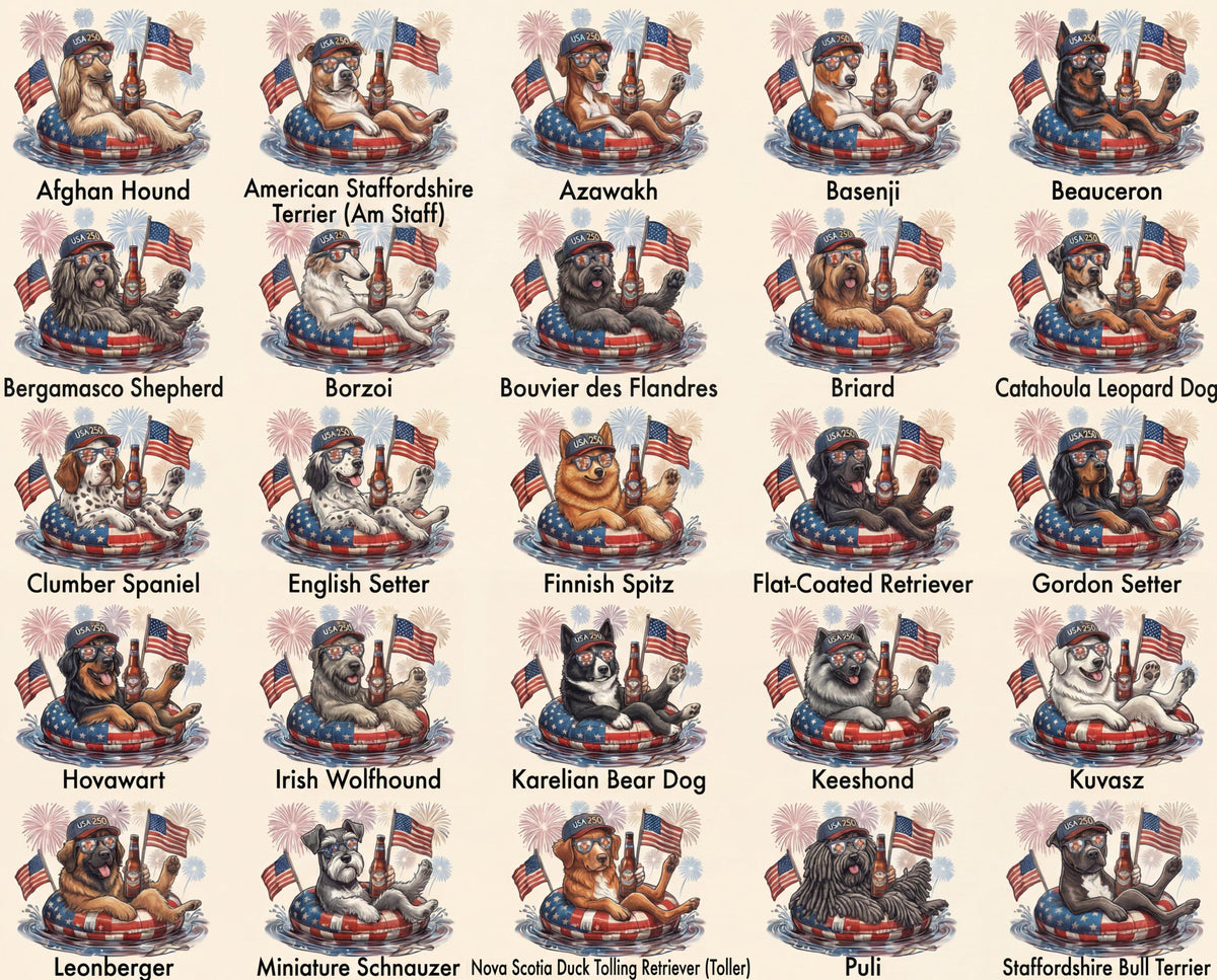 Patriotic Dogs Comfort Colors 4th of July Dog T-Shirts, 124+ Dog Breeds, Custom Available, USA Flag, Fireworks, USA 250 Shirt