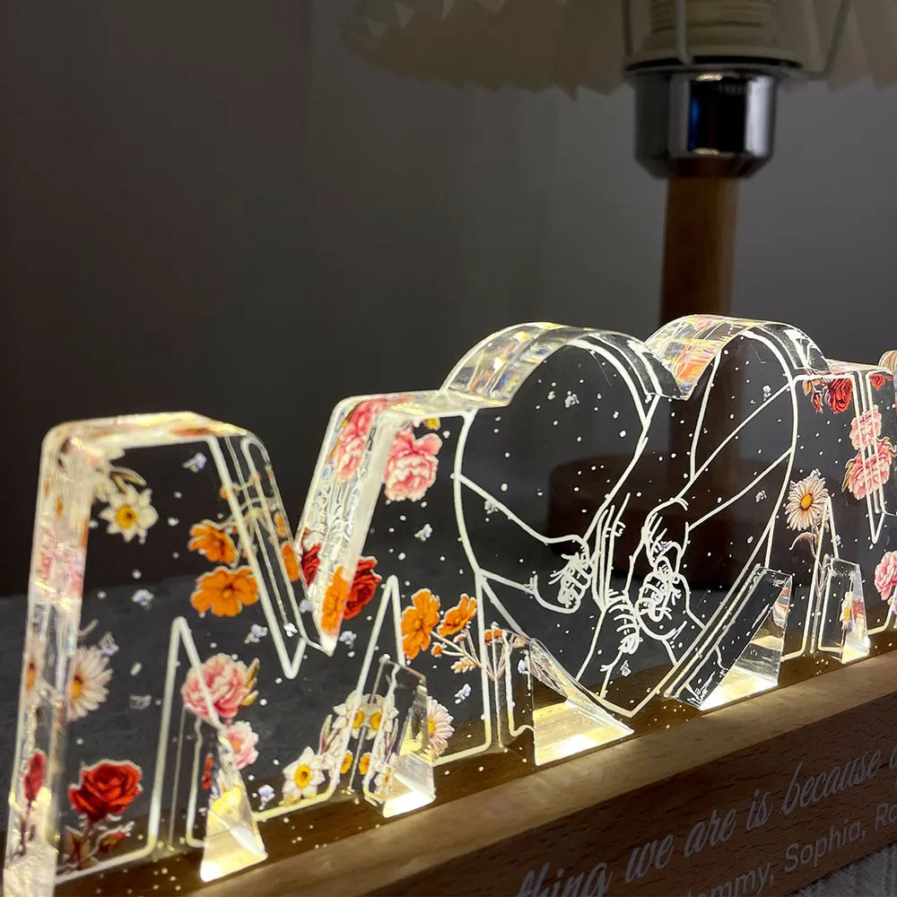 Mom Holds Kids Hands Everything We Are Is Because Of You - Personalized 3D LED Light Wooden Base - Gift For Mom, Mother's Day Gift