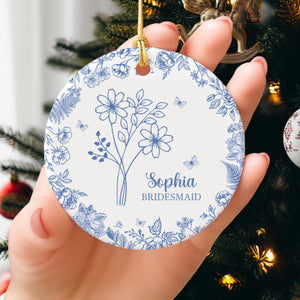 Personalized Bridesmaid Ornament, Bridesmaid Proposal Gift, Birth Month Flower Ornament, Christmas Gift For Bridesmaid, Bridal Shower Gift