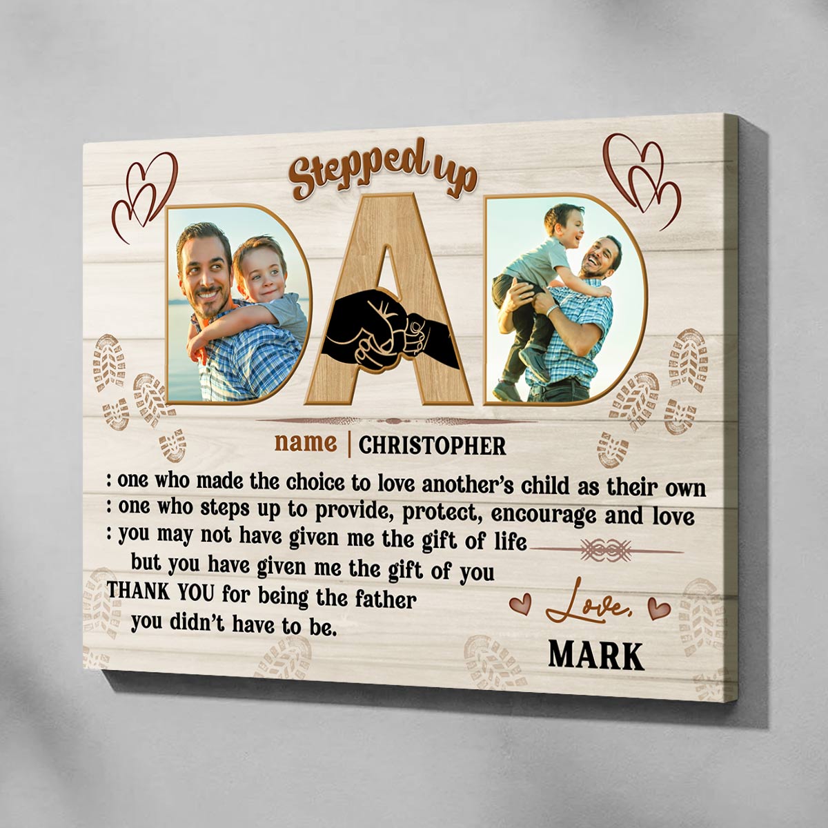 Definition of Stepped up Dad - Personalized Canvas - Gift For Step Dad, Bonus Dad, Father's Day Gift Idea