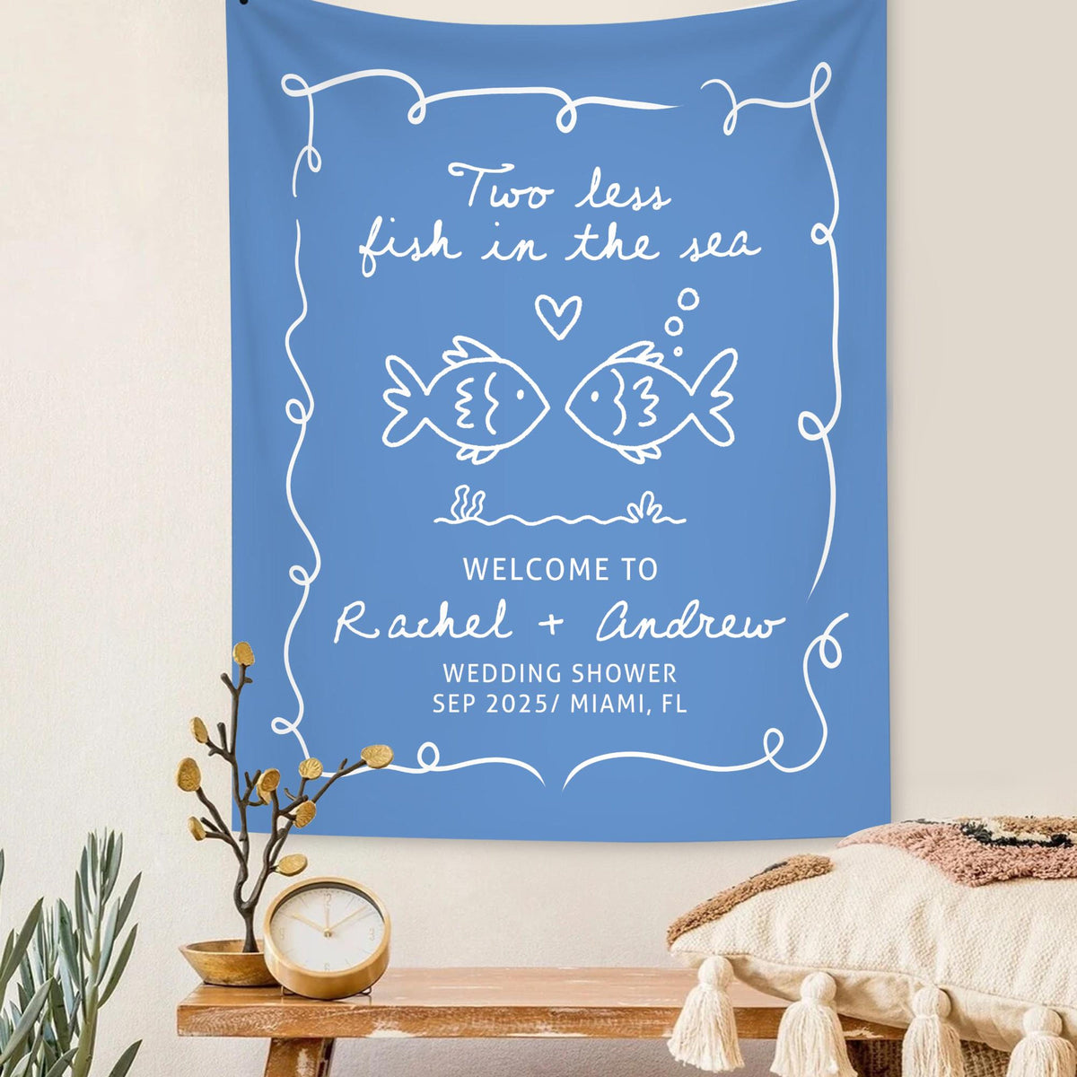 Personalized Bachelorette Party Decor, Custom Two Less Fish In The Sea Bachelorette Party Banner Fishing Couples Bachelorette Party Backdrop