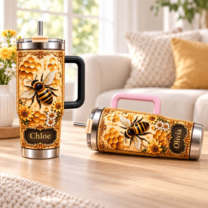 Floral Bee And Honey - Personalized Tumbler