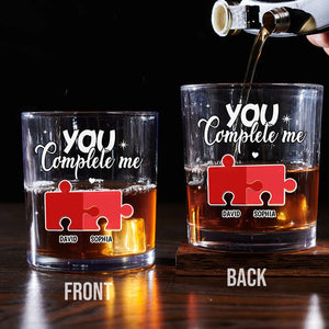 You Complete Me - Personalized Whiskey Glass - Anniversary Gift, Valentine's Day Gift For Couple