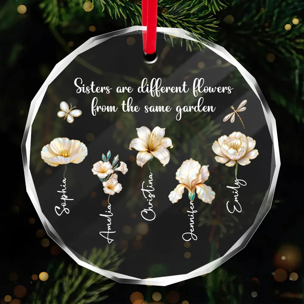 3D Pearl Effect Birth Flowers Sisters From The Same Garden - Personalized Crystal Ornament - Christmas Gift For Sisters, Besties