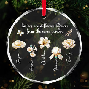3D Pearl Effect Birth Flowers Sisters From The Same Garden - Personalized Crystal Ornament - Christmas Gift For Sisters, Besties