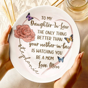 To My Daughter Watching You Being A Mom Heart & Butterflies - Personalized Ceramic Plate - Gift For Daughter, Birthday Gift, Mother's Day Gift