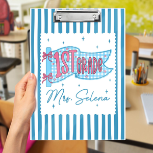 Custom Teacher Pennants Flag Teacher Clipboard: Striped Acrylic Clipboard With Teacher Name, Back to School Gifts, Teacher Appreciation Gift