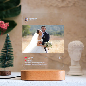 Custom Wedding Photo - Personalized 3D LED Light Wooden Base - Gifts For Couple