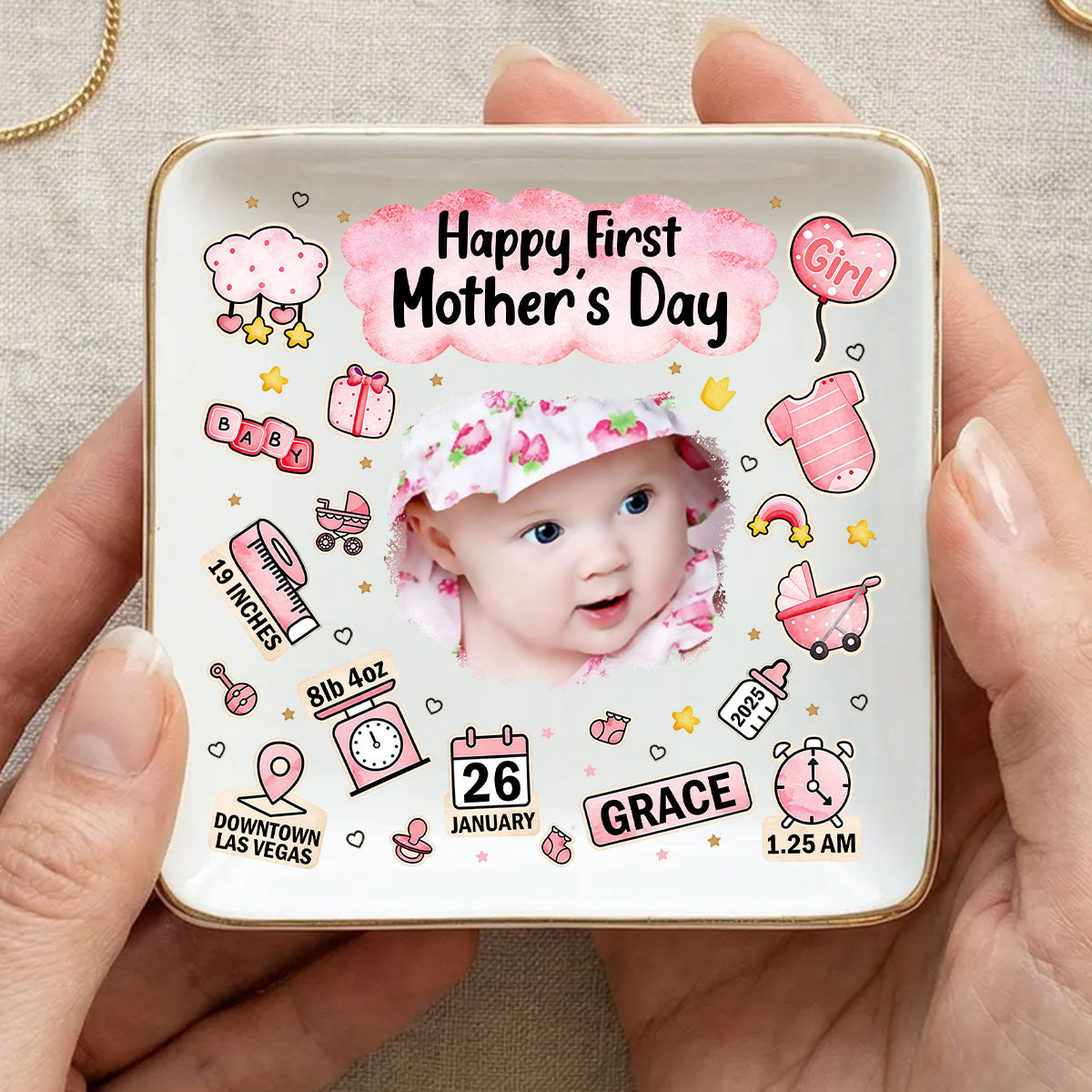 Custom Photo Our First Mother's Day Information Icon - Personalized Ring Dish